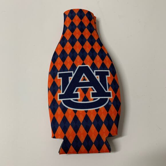 Auburn Tigers Blue Orange Checkered Zipper Beer Koozie - Picture 2 of 3